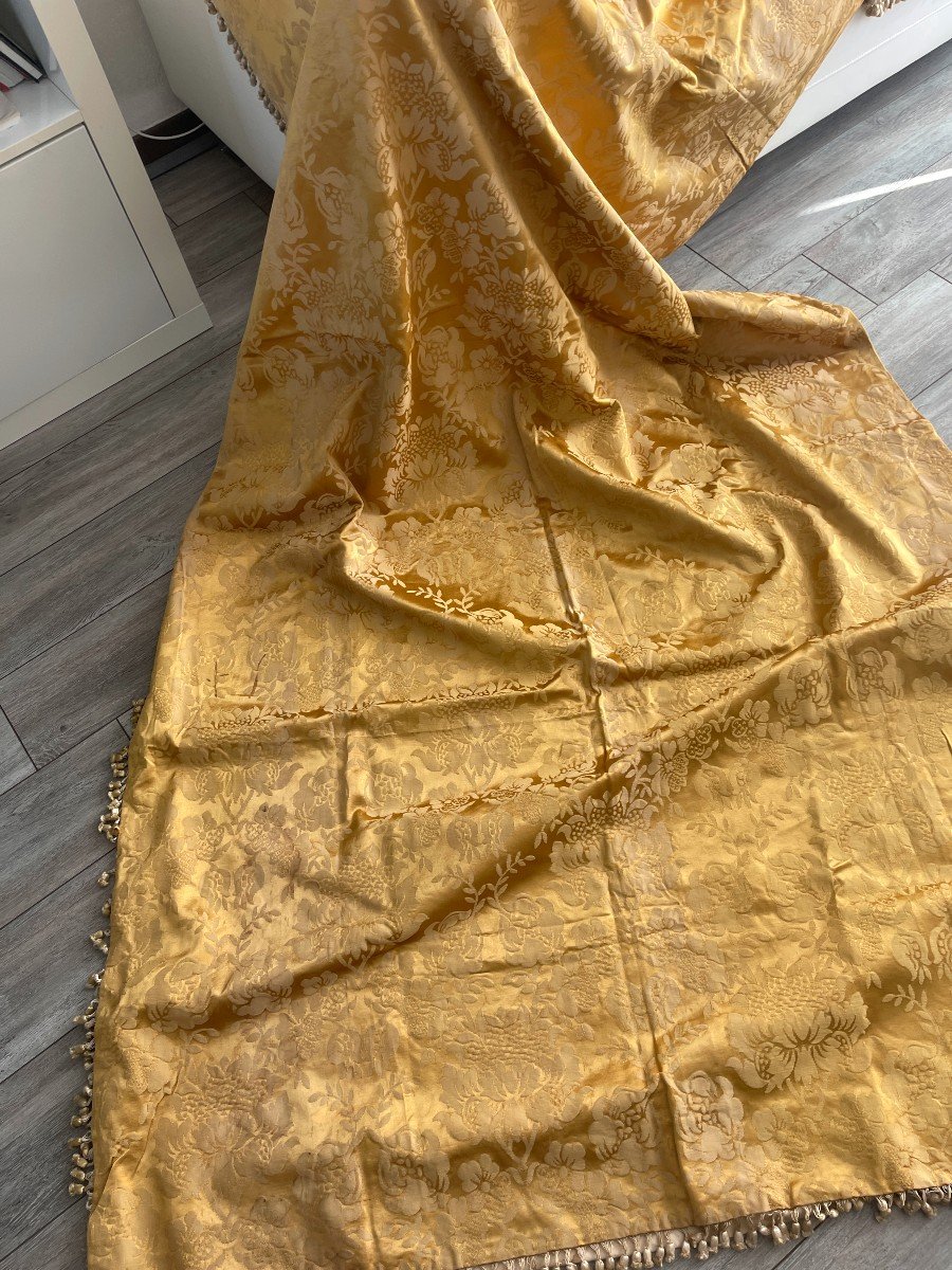 Pair Of Golden Color Silk Curtains-photo-3