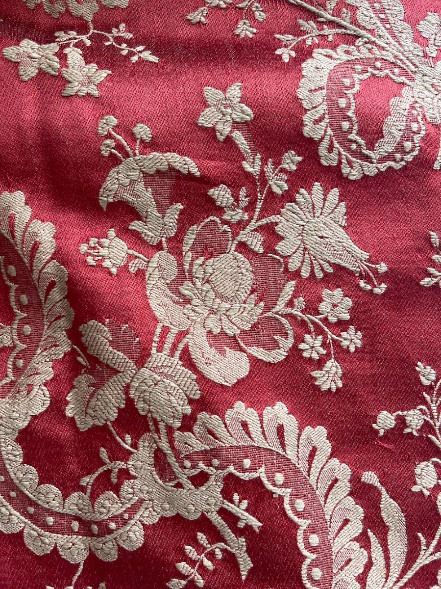 Paire De Rideaux Anciens  époque XIXème Tissu d'Ameublement En Soie Et Lin  Et Passementerie -photo-7