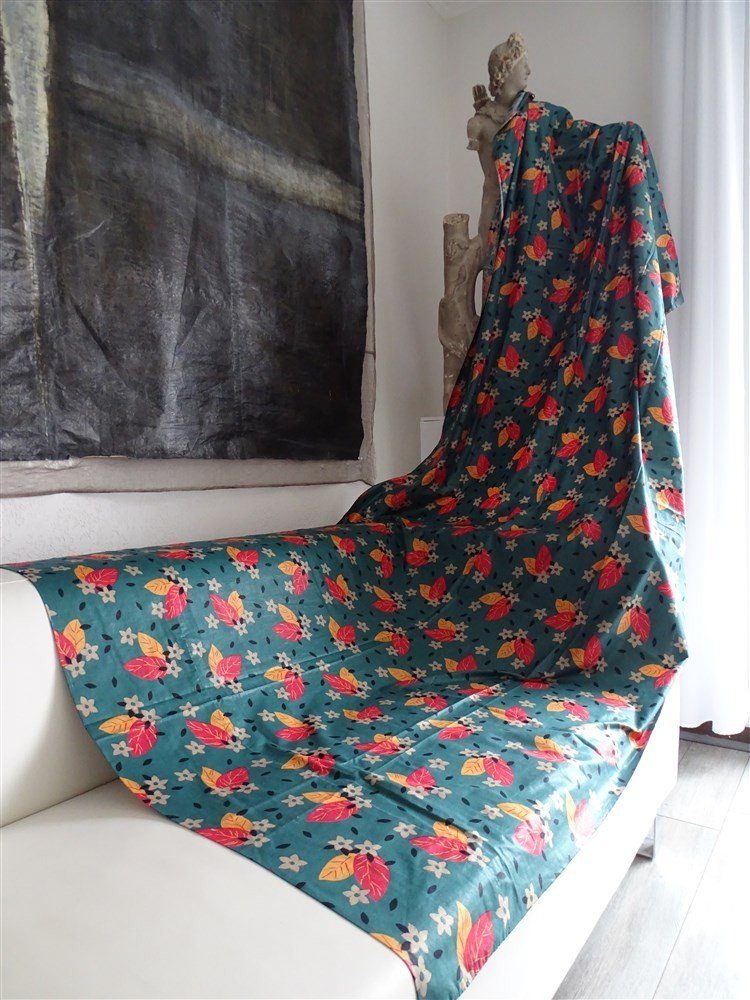 Pair Of Vintage Chintz Curtains With Foliage Decor -photo-3