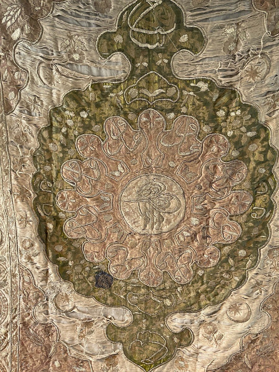 Hanging Or Door Ottoman Embroidery End Of The 18th Century Metallic Silver Threads 264 Cm X 179 Cm-photo-2