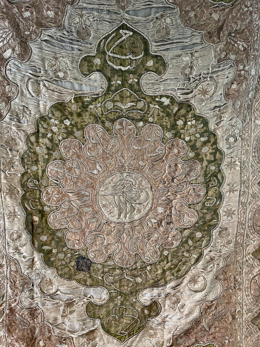 Hanging Or Door Ottoman Embroidery End Of The 18th Century Metallic Silver Threads 264 Cm X 179 Cm-photo-6