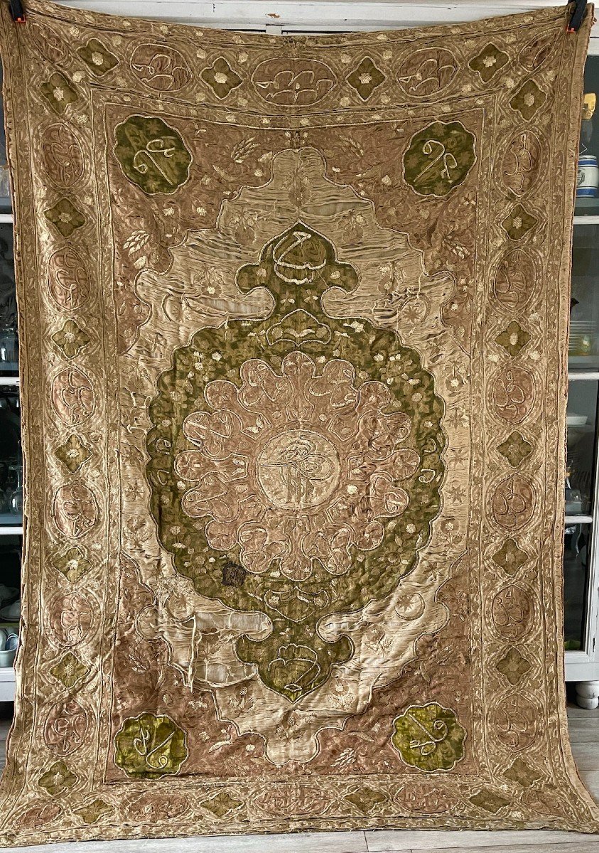 Hanging Or Door Ottoman Embroidery End Of The 18th Century Metallic Silver Threads 264 Cm X 179 Cm-photo-8