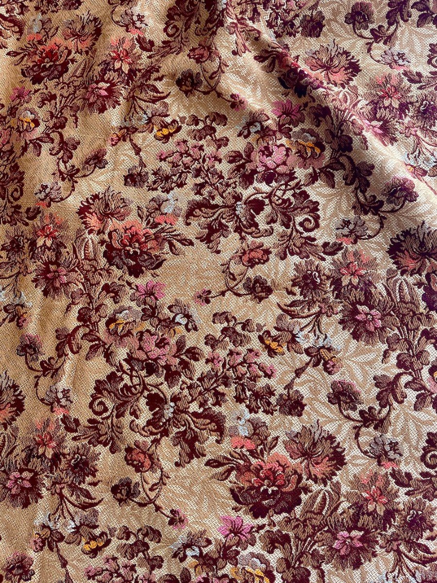 Paire De Tentures XIX ème Tissu d'Ameublement Au Décor Floral Rideaux Anciens-photo-5