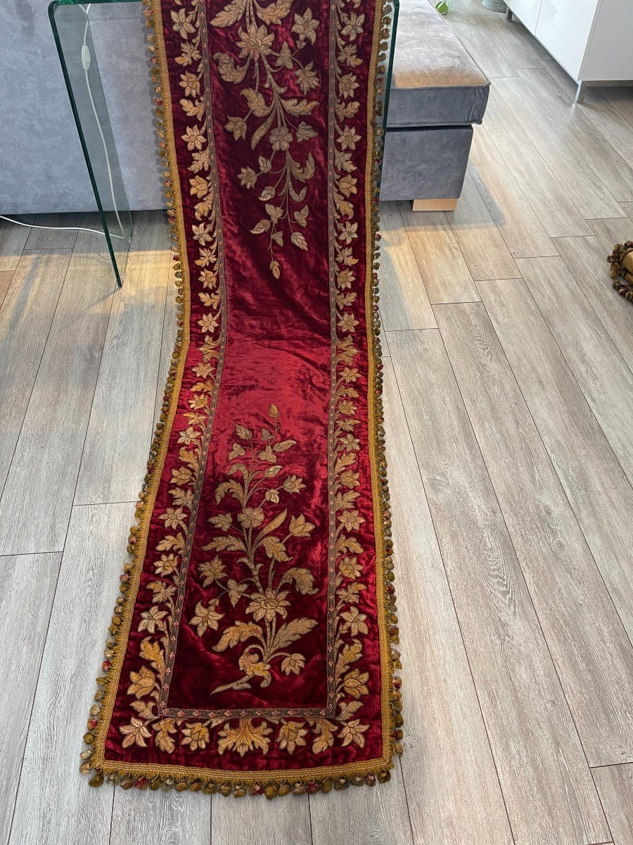 Magnifique Tapis De Table Pièce De Passementerie Ancienne Velours De Soie Et Broderies-photo-4