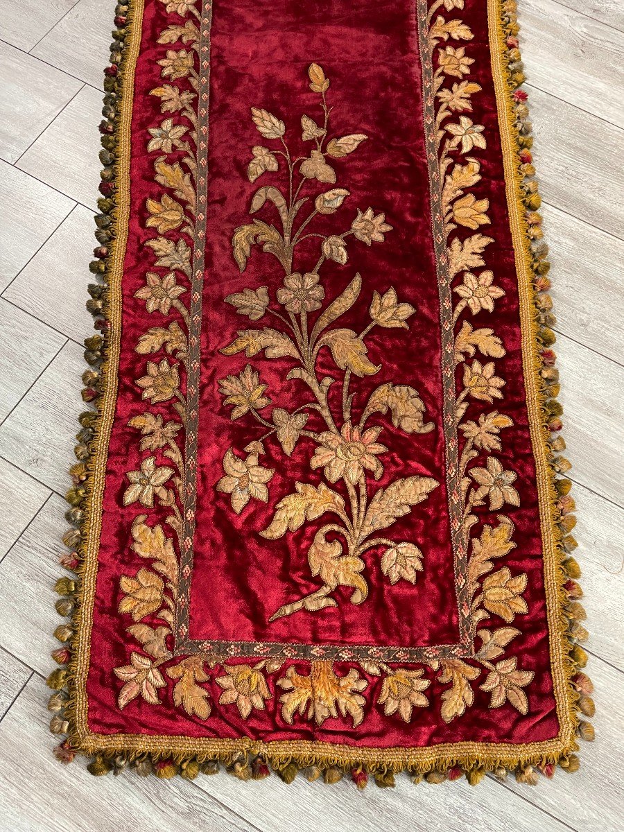 Magnifique Tapis De Table Pièce De Passementerie Ancienne Velours De Soie Et Broderies-photo-6