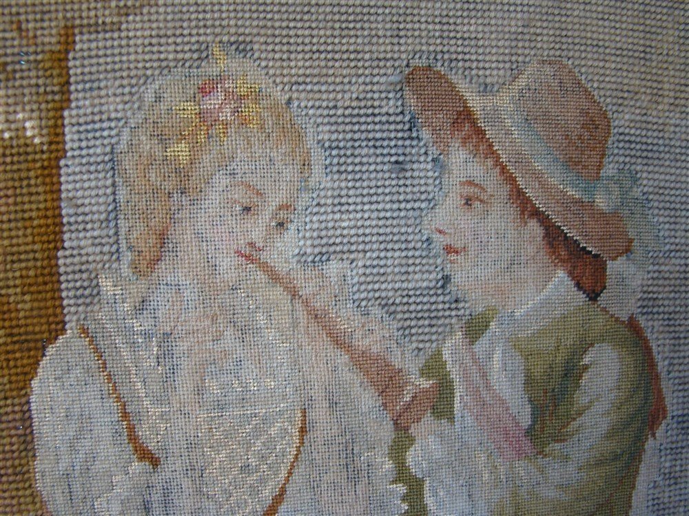 Suite Of 3 Petit Point Tapestries On Frame, French School, 19th Century-photo-3