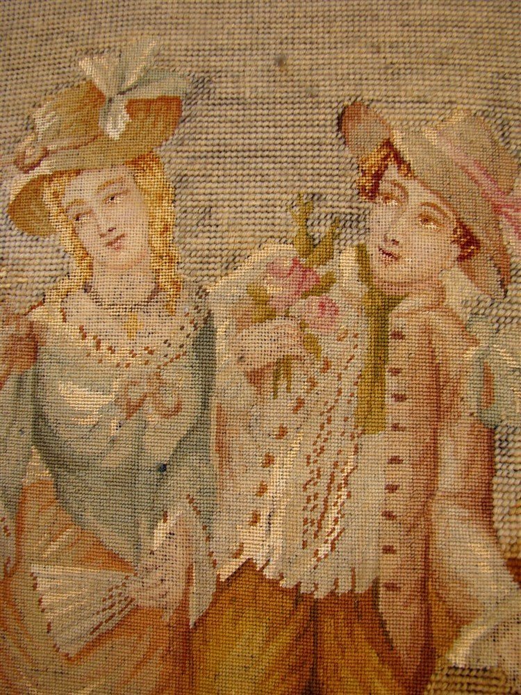 Suite Of 3 Petit Point Tapestries On Frame, French School, 19th Century-photo-4