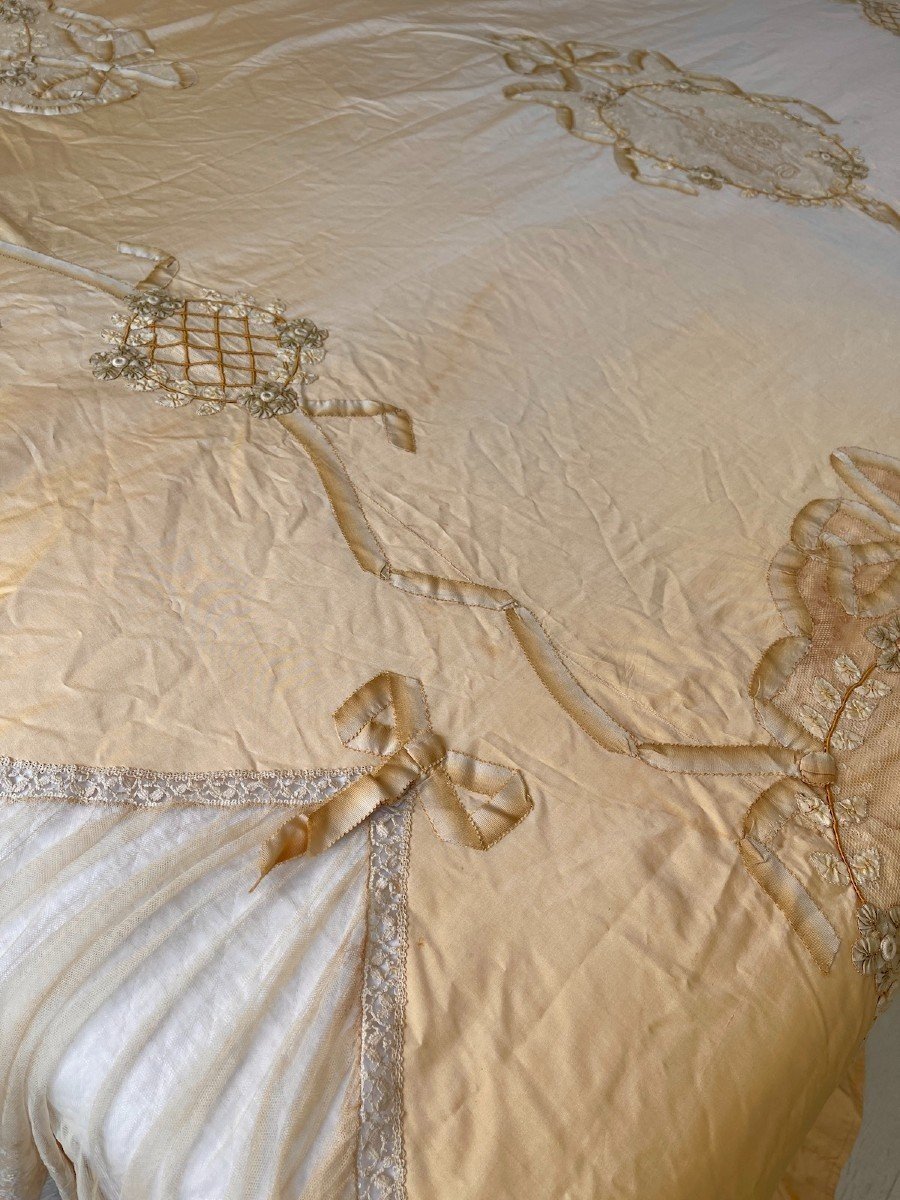 Champagne Color Silk And Lace Embroidered Bedspread - Louis XVI Style-photo-2