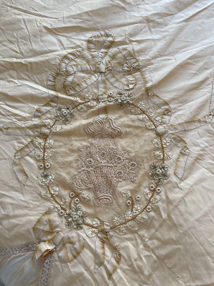 Champagne Color Silk And Lace Embroidered Bedspread - Louis XVI Style-photo-7