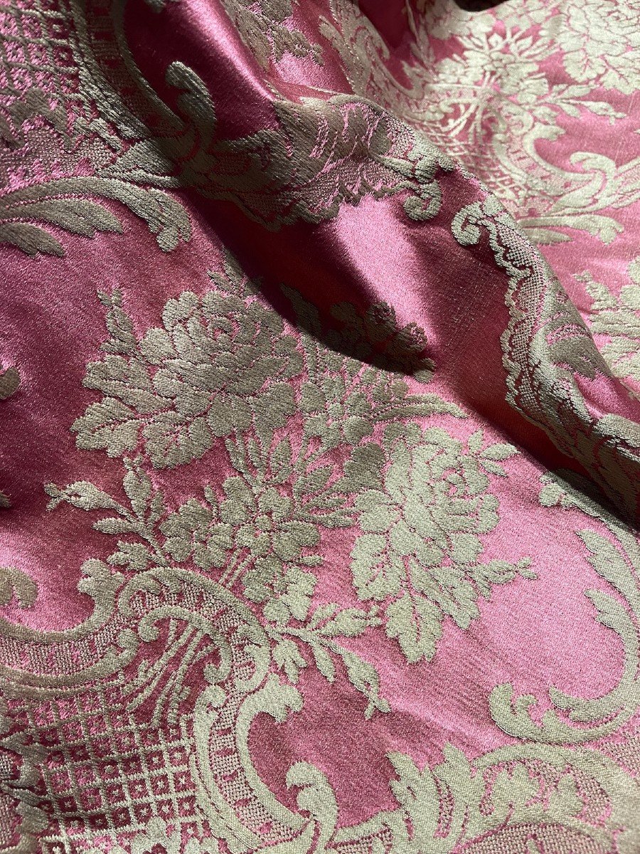 Fragment Of Pink And Beige Silk From Lyon, 19th Century-photo-3