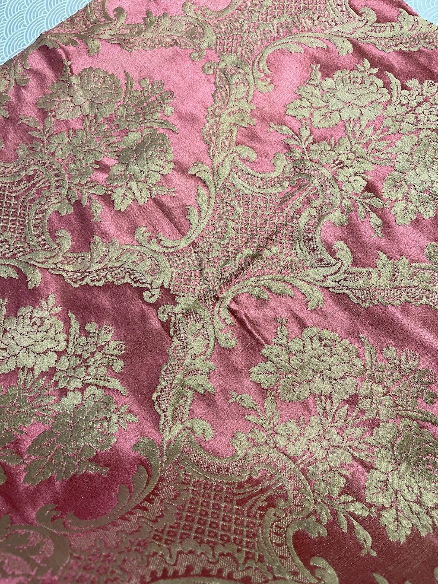 Fragment Of Pink And Beige Silk From Lyon, 19th Century-photo-2