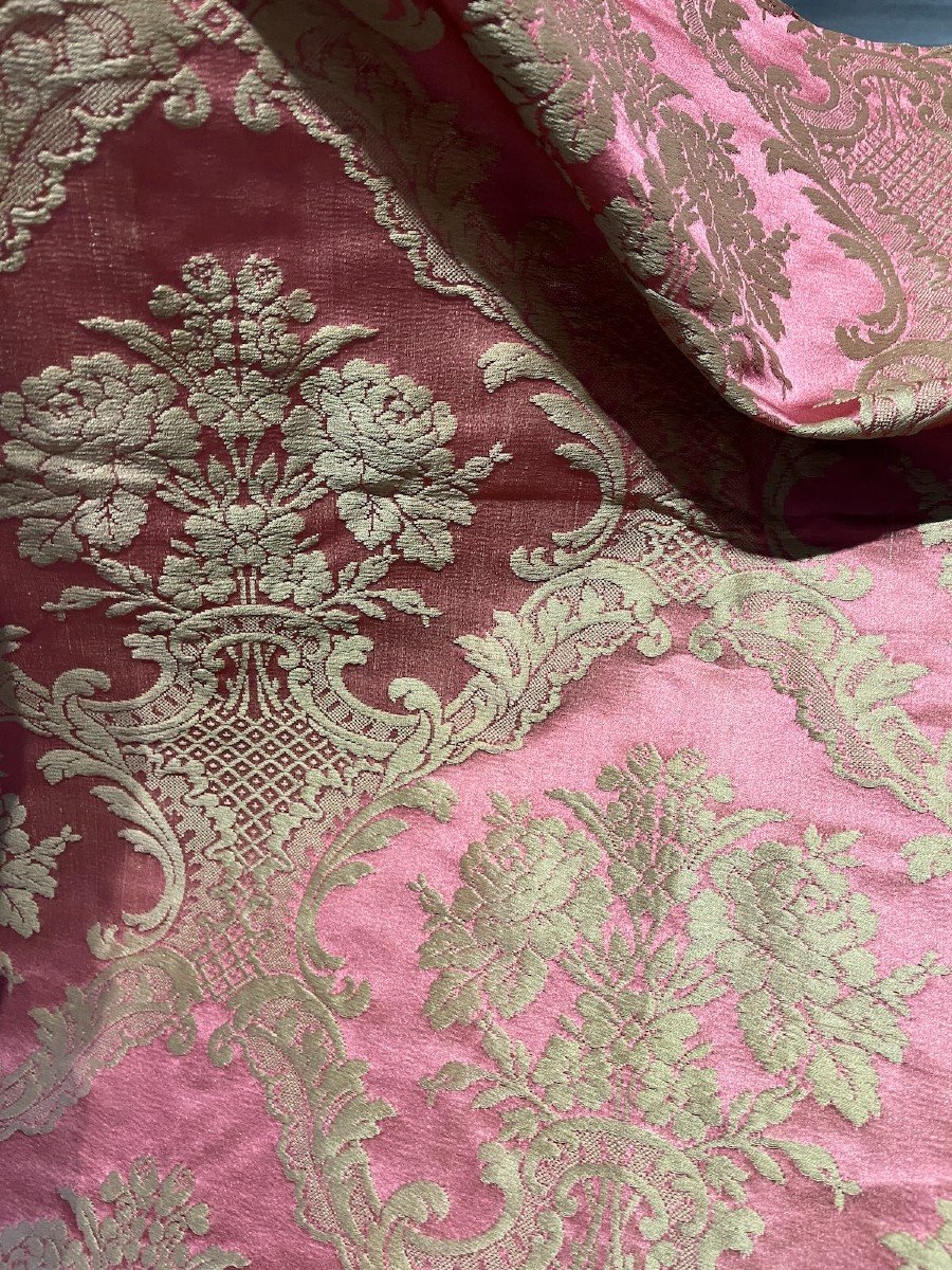 Fragment Of Pink And Beige Silk From Lyon, 19th Century-photo-3