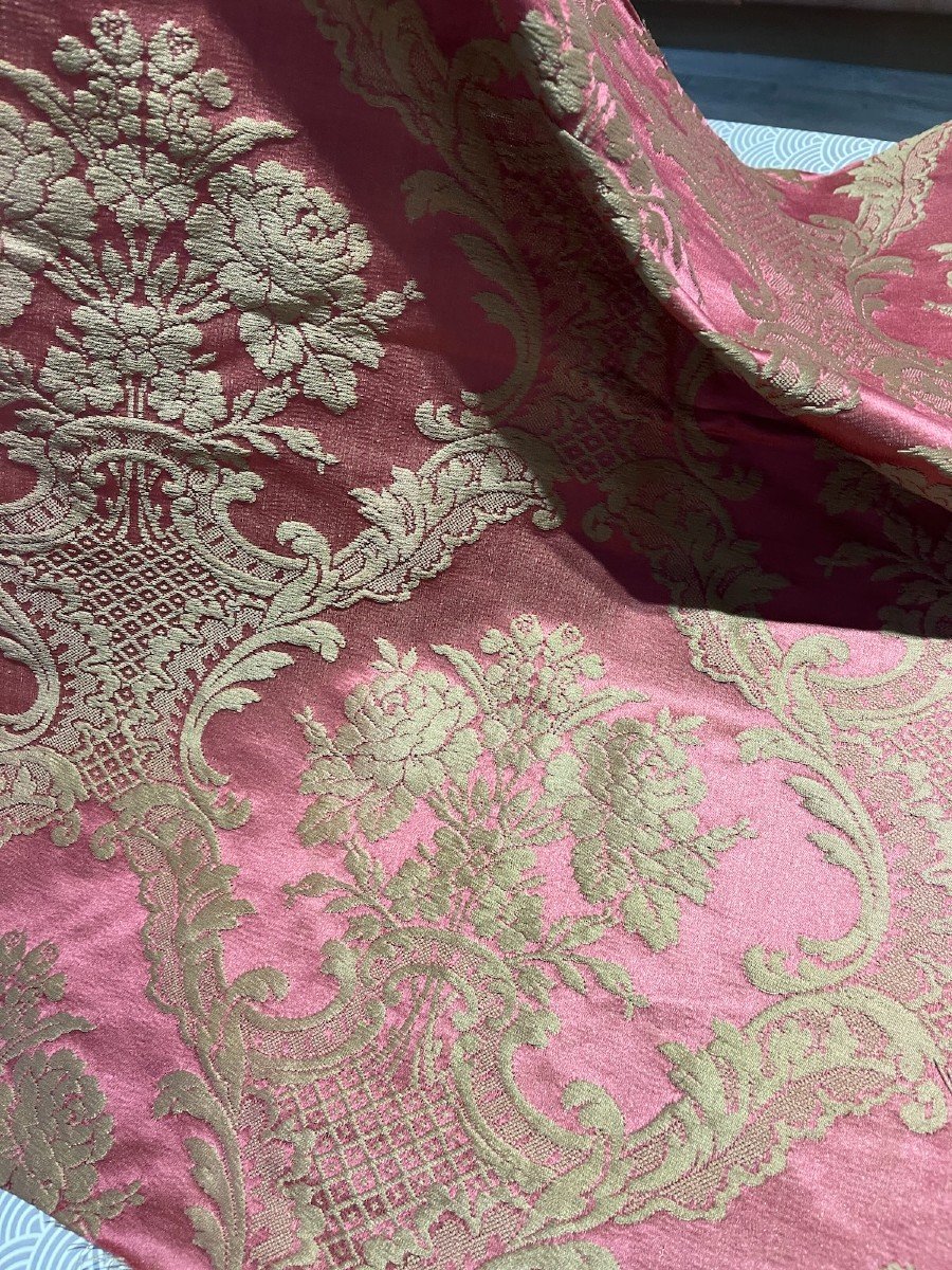 Fragment Of Pink And Beige Silk From Lyon, 19th Century-photo-5