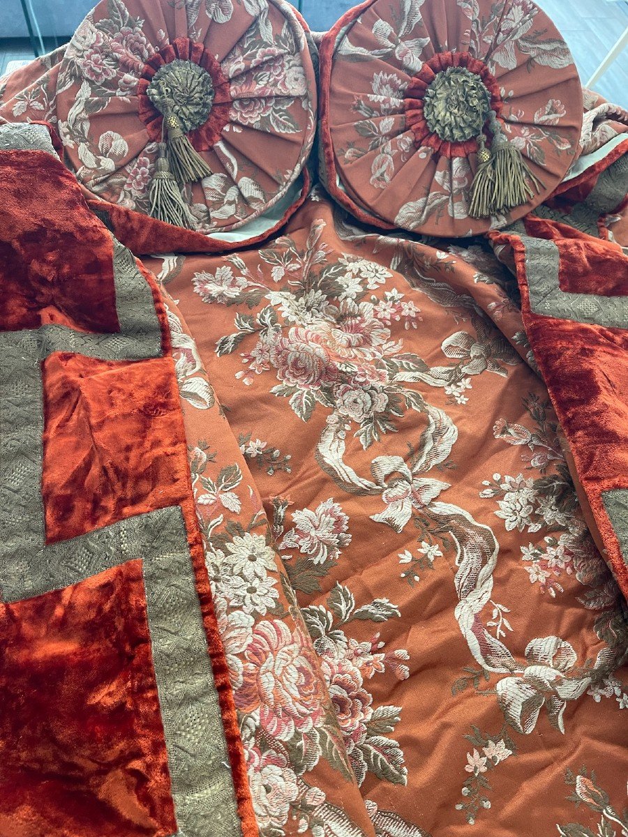 Splendid Antique Louis XVI Bedspread In Damask Silk, 19th Century-photo-4