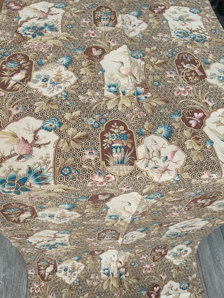 Beautiful Printed Fabric Footage - Lotus, Butterflies And Chinese Architecture Decor-photo-3