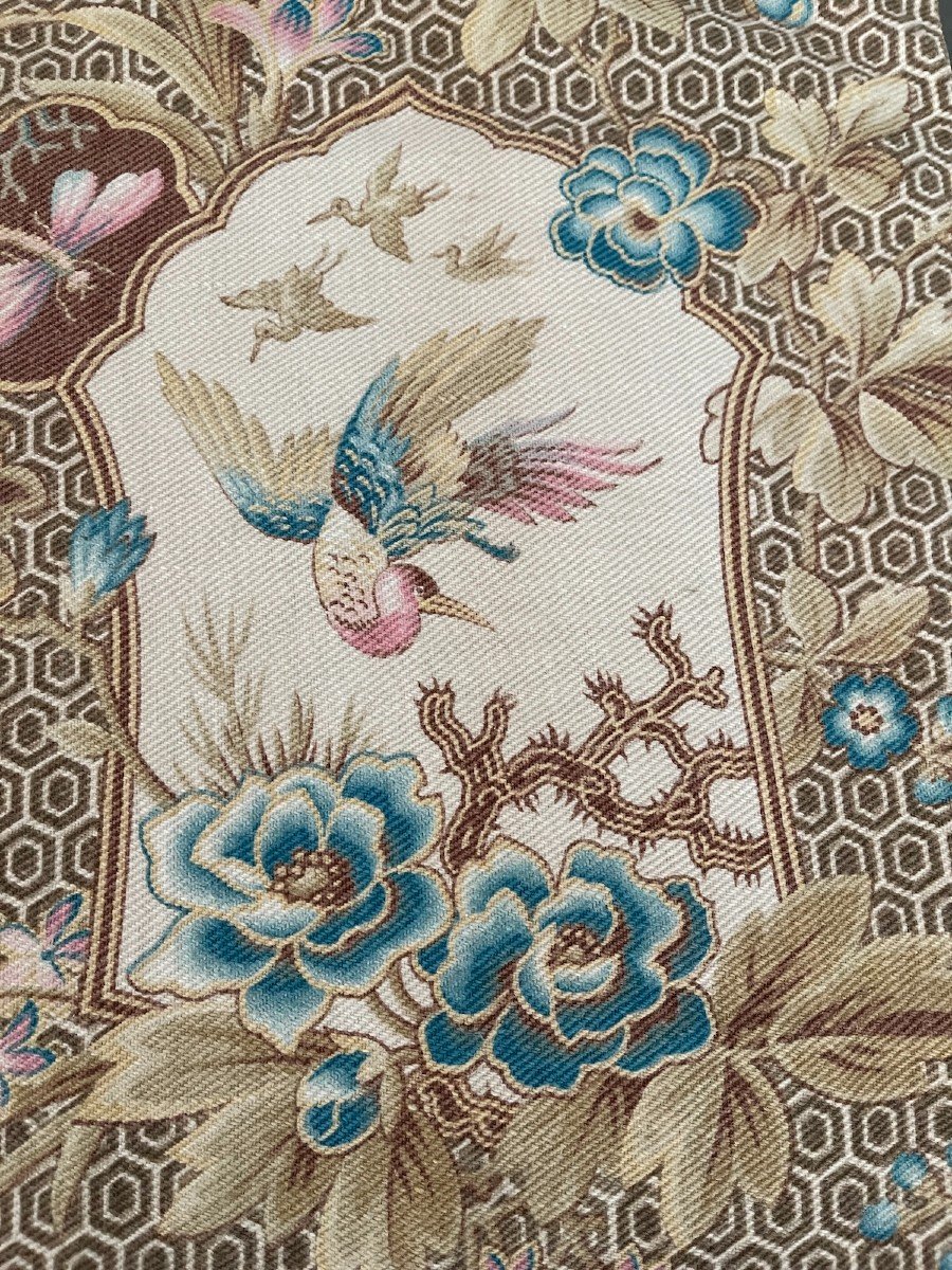 Beautiful Printed Fabric Footage - Lotus, Butterflies And Chinese Architecture Decor-photo-3