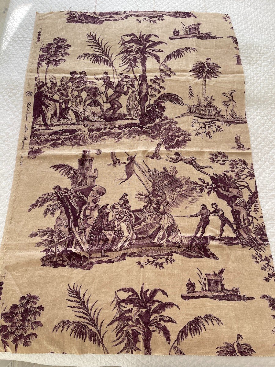 Fragment Of Printed Linen Fabric With Paul And Virginie Theme From The Publisher Braquenié -photo-2