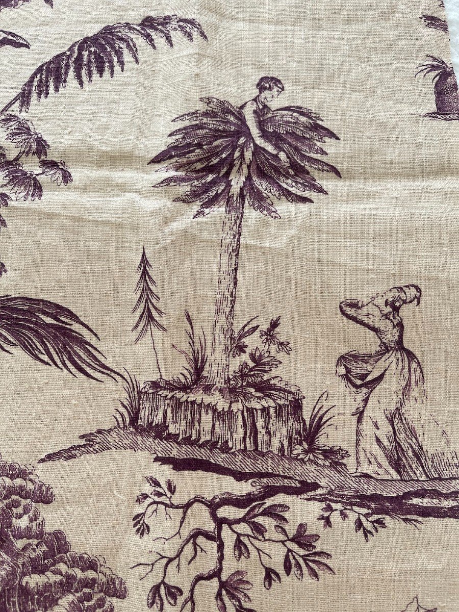 Fragment Of Printed Linen Fabric With Paul And Virginie Theme From The Publisher Braquenié -photo-4