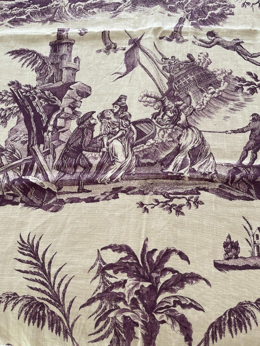 Fragment Of Printed Linen Fabric With Paul And Virginie Theme From The Publisher Braquenié -photo-2