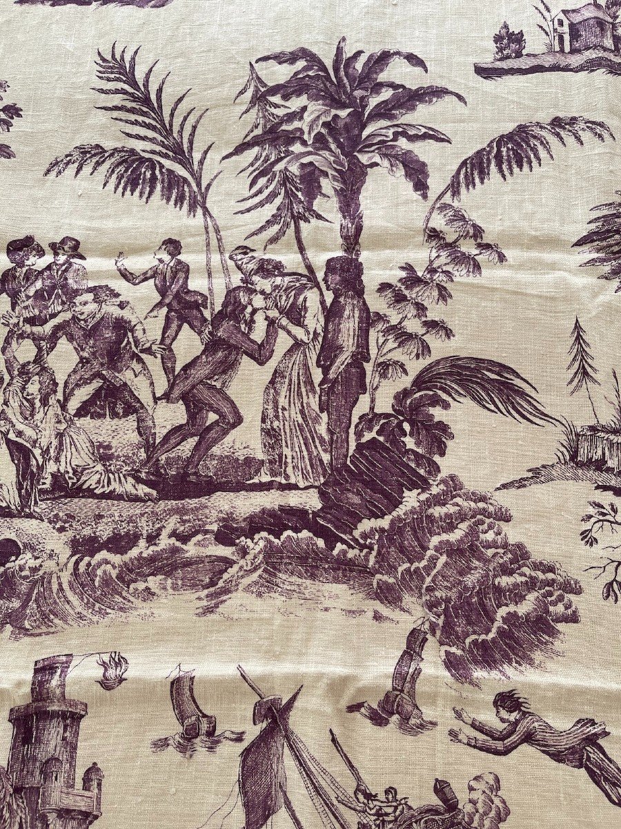 Fragment Of Printed Linen Fabric With Paul And Virginie Theme From The Publisher Braquenié 