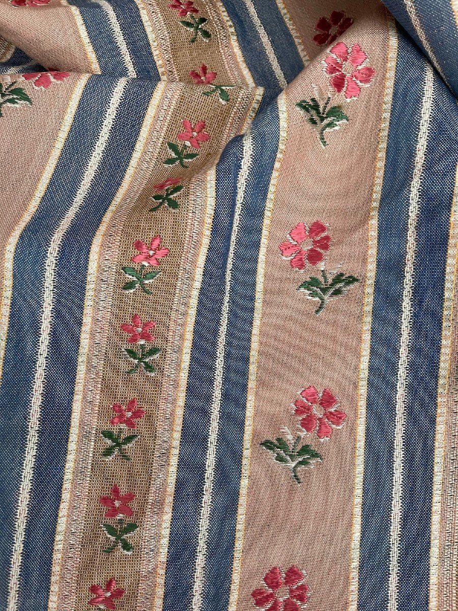 Footage Of Silk Jacquard Fabric With Stripes And Floral Decoration-photo-1