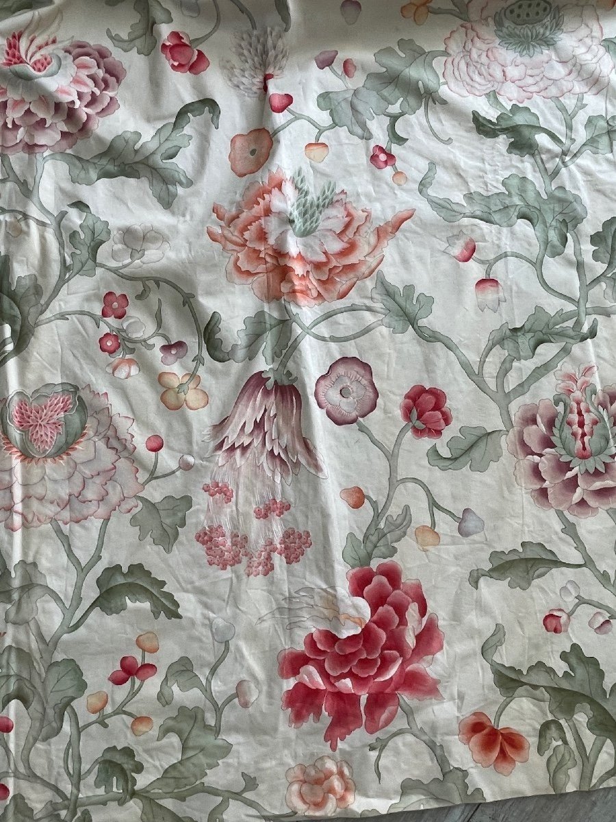 Pair Of Printed Fabric Curtains Large Floral Decor 303x 130-photo-2