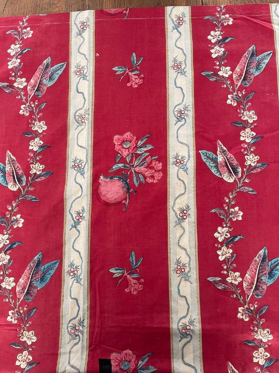 Pomegranate Flowers And Pomegranate For This Yardage Old Fabric Red Background 19th Century -photo-3