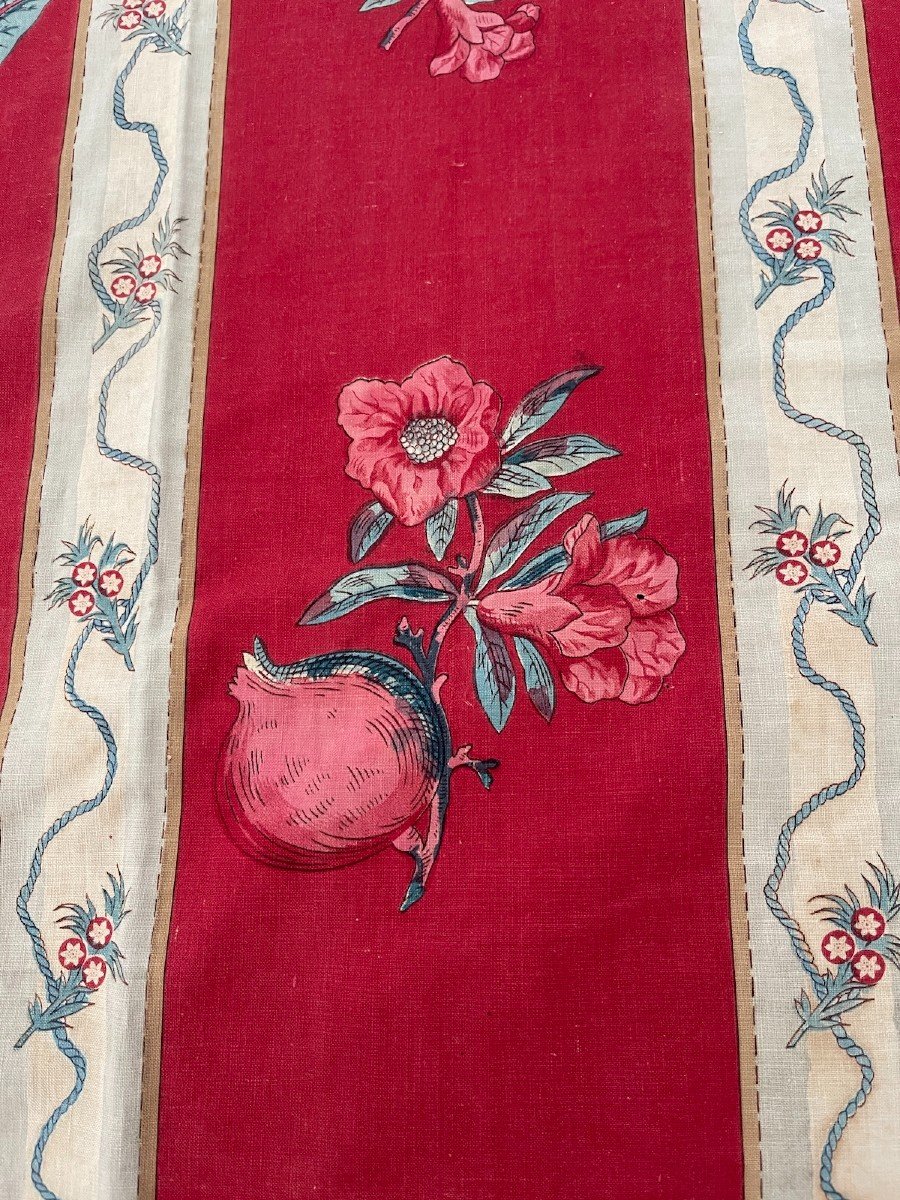 Pomegranate Flowers And Pomegranate For This Yardage Old Fabric Red Background 19th Century -photo-4