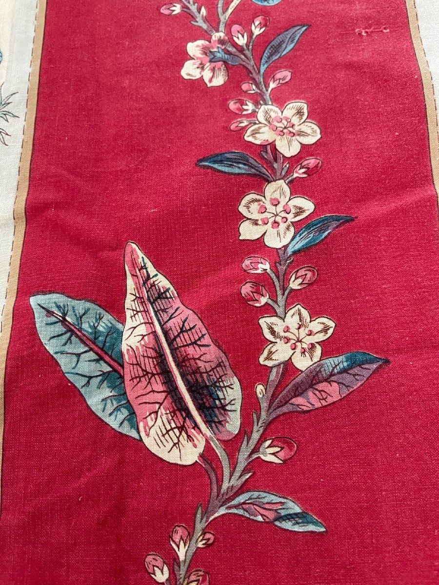 Pomegranate Flowers And Pomegranate For This Yardage Old Fabric Red Background 19th Century -photo-3