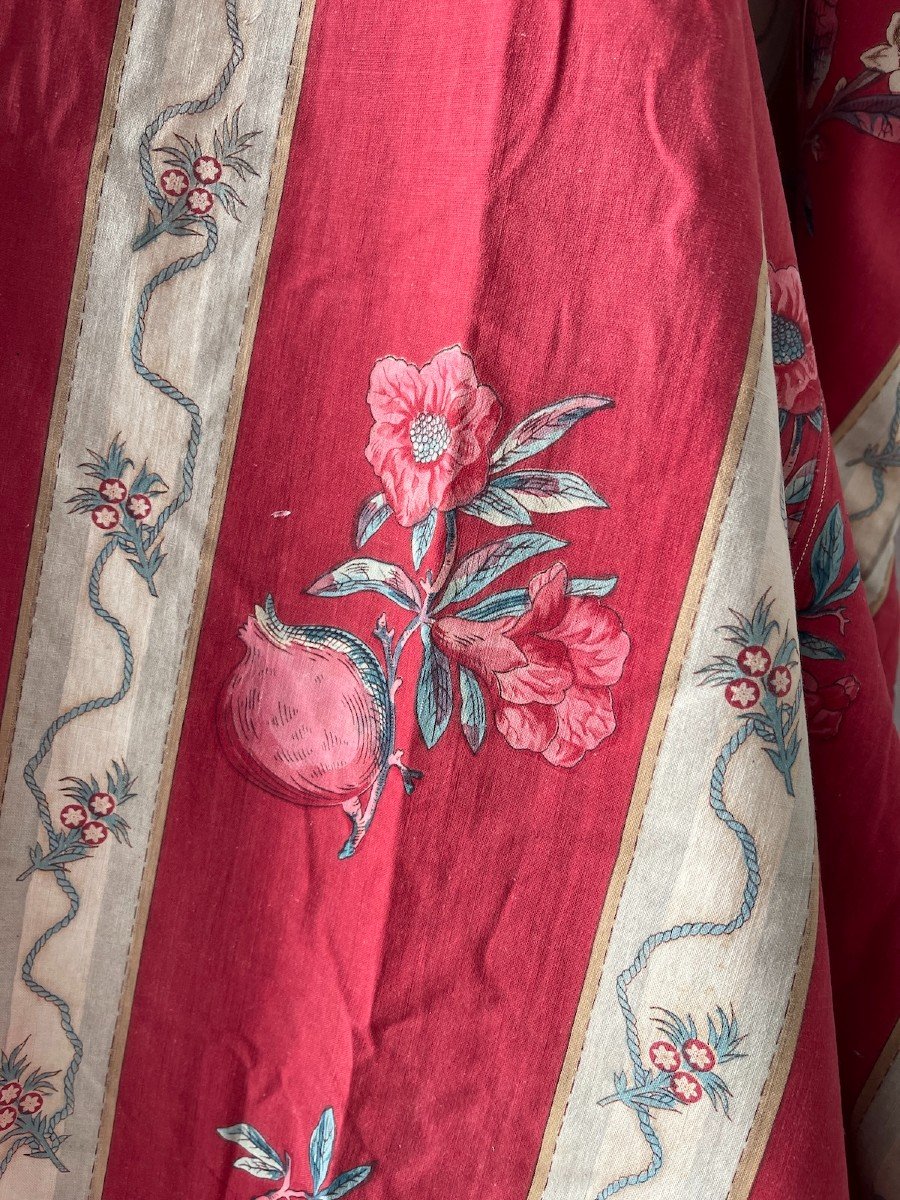 Pomegranate Flowers And Pomegranate For This Yardage Old Fabric Red Background 19th Century -photo-5