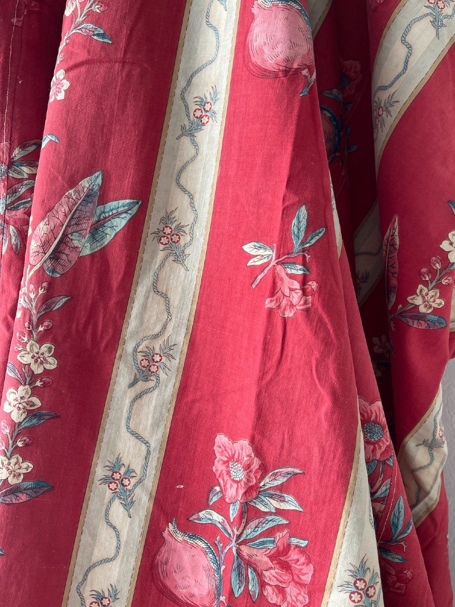 Pomegranate Flowers And Pomegranate For This Yardage Old Fabric Red Background 19th Century -photo-6