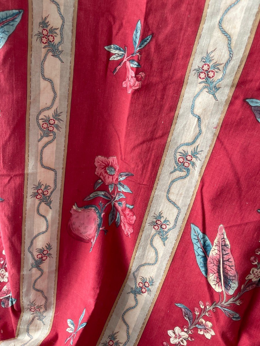 Pomegranate Flowers And Pomegranate For This Yardage Old Fabric Red Background 19th Century -photo-8