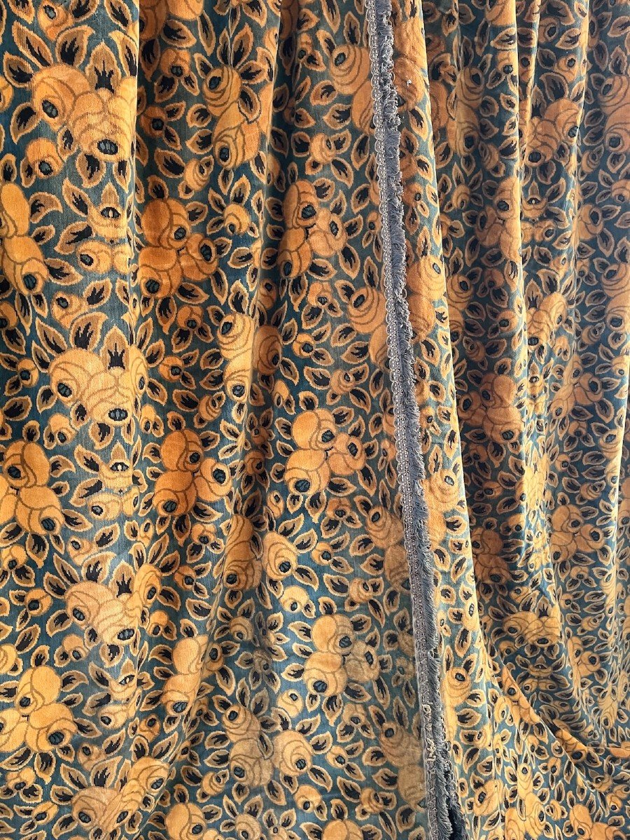 First Pair Of Antique Art Deco Curtains Velvet Drapes -photo-7