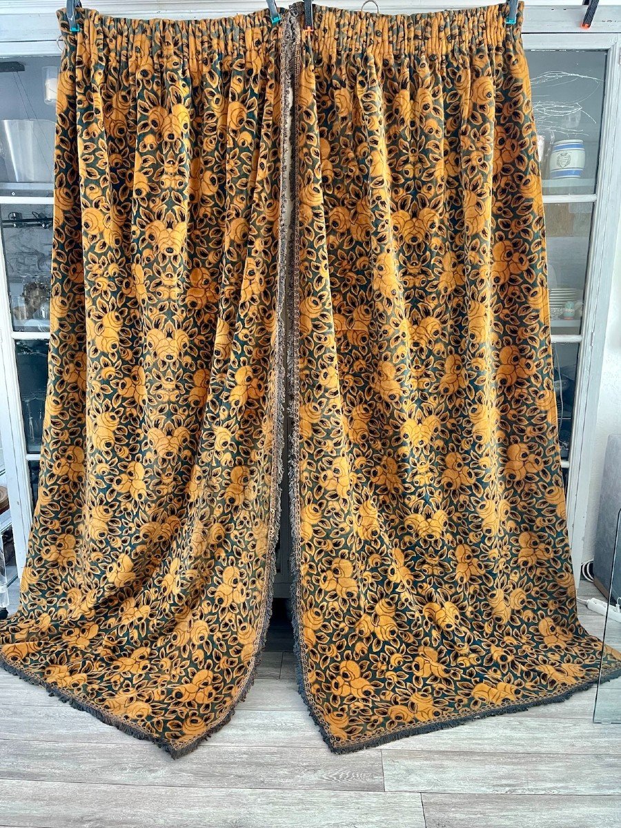 Second Pair Of Antique Art Deco Curtains Velvet Drapes Period 1925-photo-4