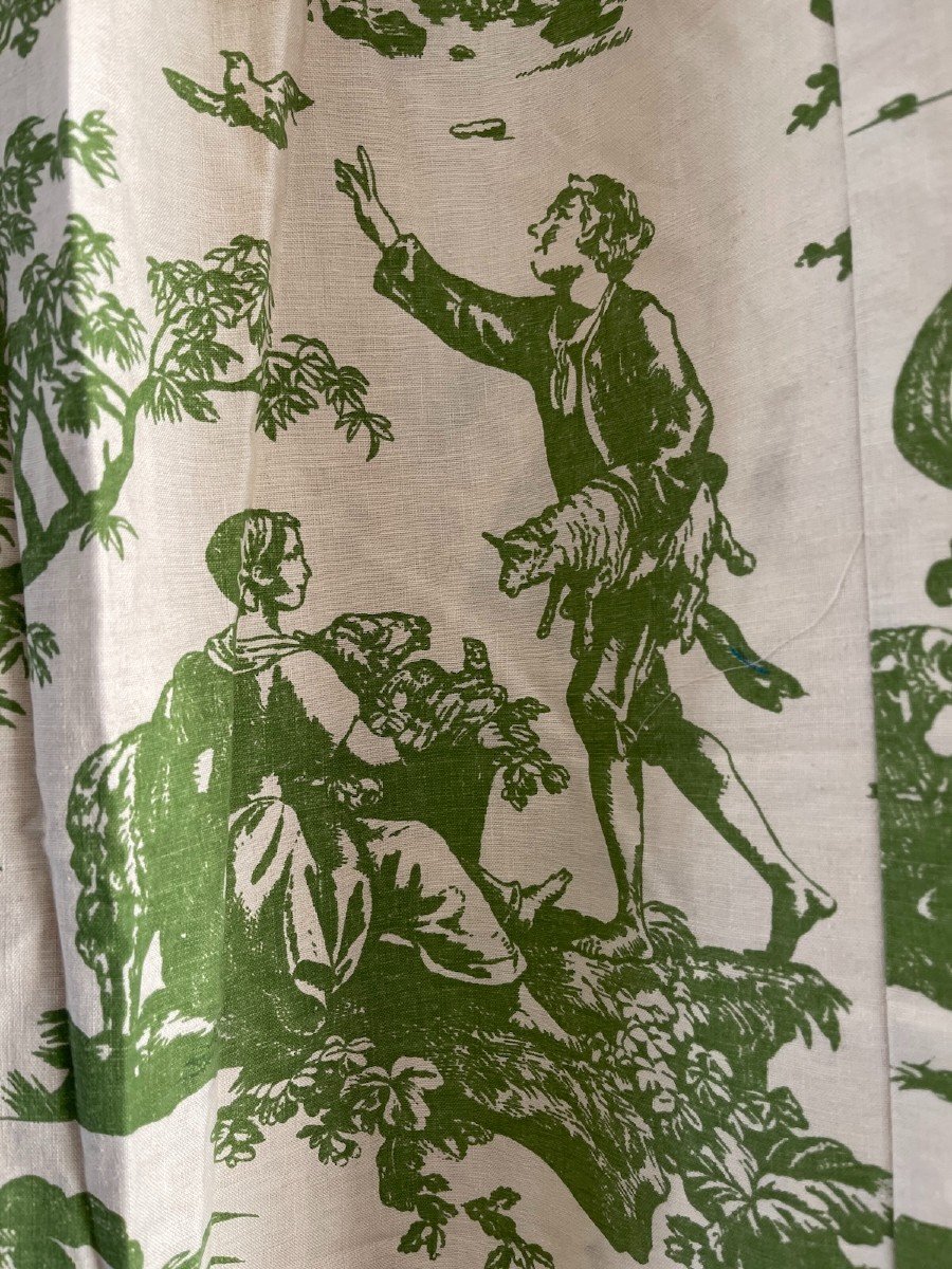 Pair Of Vintage Curtains In Toile De Jouy Style Decor -photo-2