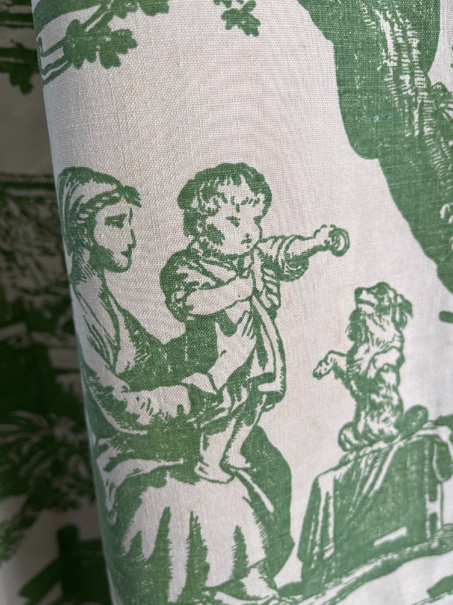 Pair Of Vintage Curtains In Toile De Jouy Style Decor -photo-3