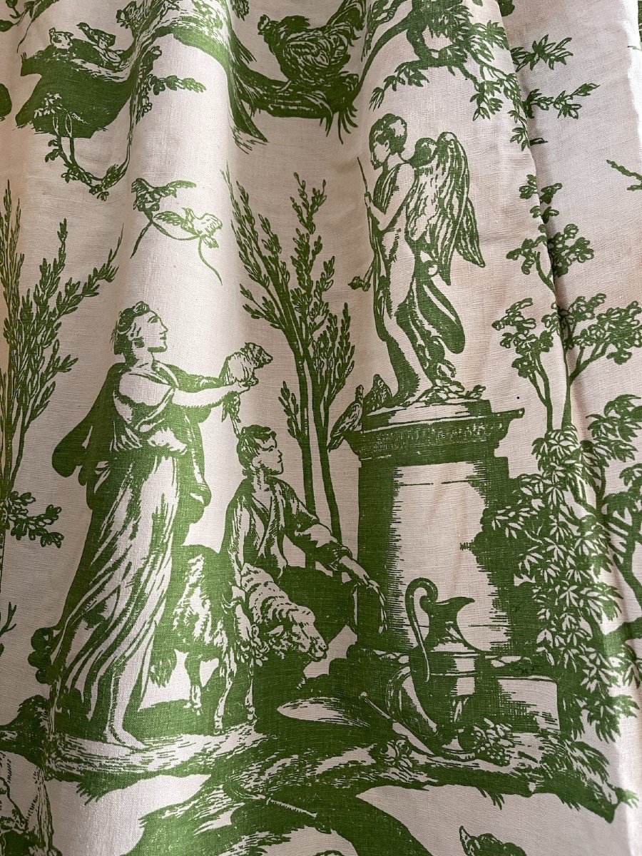 Pair Of Vintage Curtains In Toile De Jouy Style Decor -photo-4