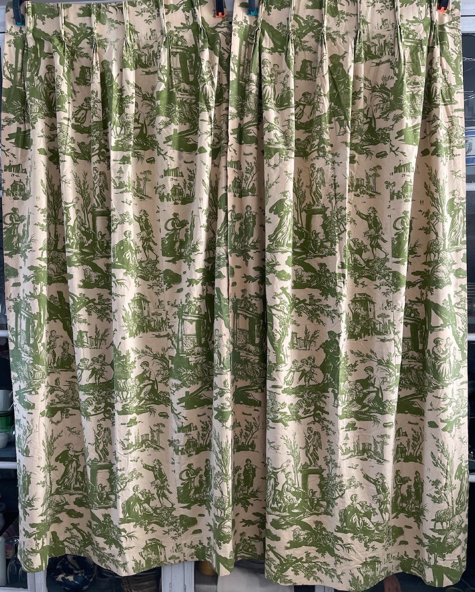 Pair Of Vintage Curtains In Toile De Jouy Style Decor -photo-1