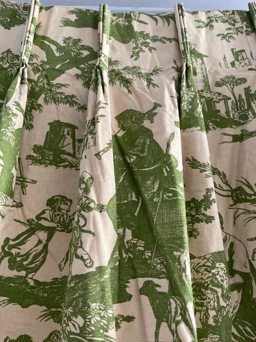 Pair Of Vintage Curtains In Toile De Jouy Style Decor -photo-6