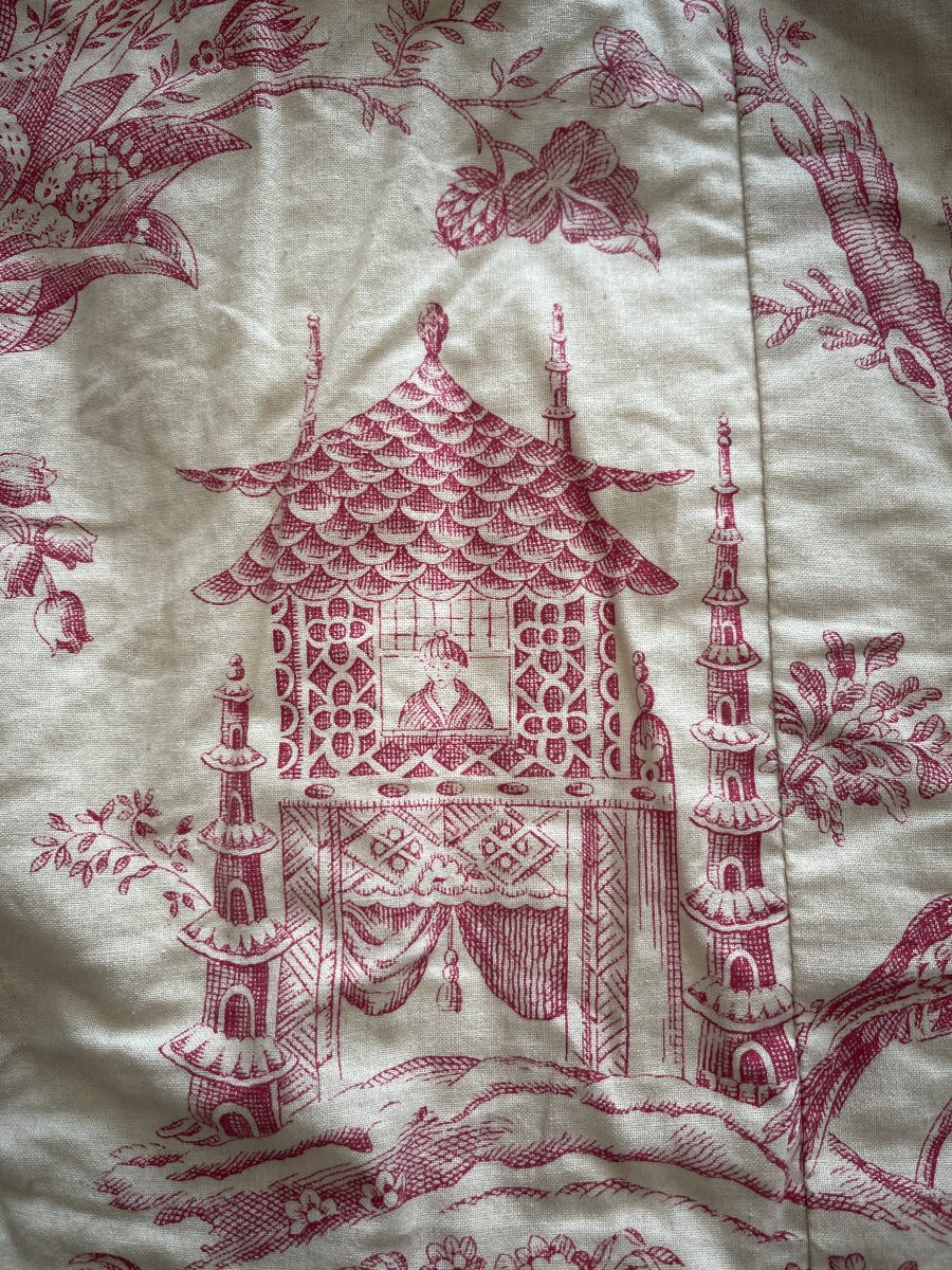 Printed Fabric Curtain With Chinese Decor On One Side, Checked Fabric On The Other Side-photo-4