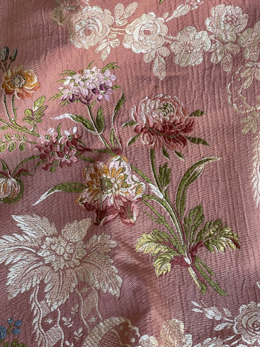 360 cm x128 cm  Paire De Rideaux En Soie De Lyon – XIXᵉ Siècle – Motif Floral Baroque Tentures -photo-4