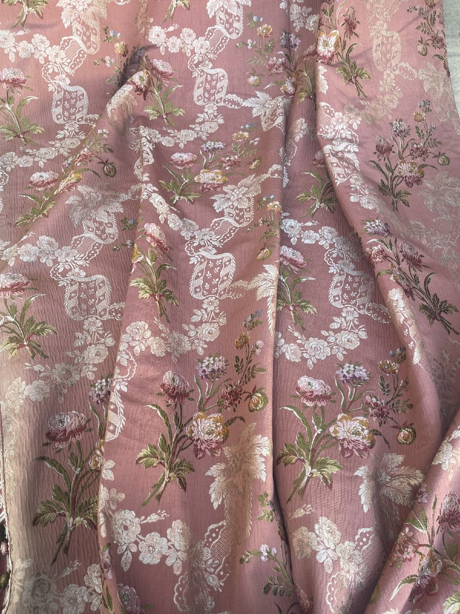 360 cm x128 cm  Paire De Rideaux En Soie De Lyon – XIXᵉ Siècle – Motif Floral Baroque Tentures -photo-7