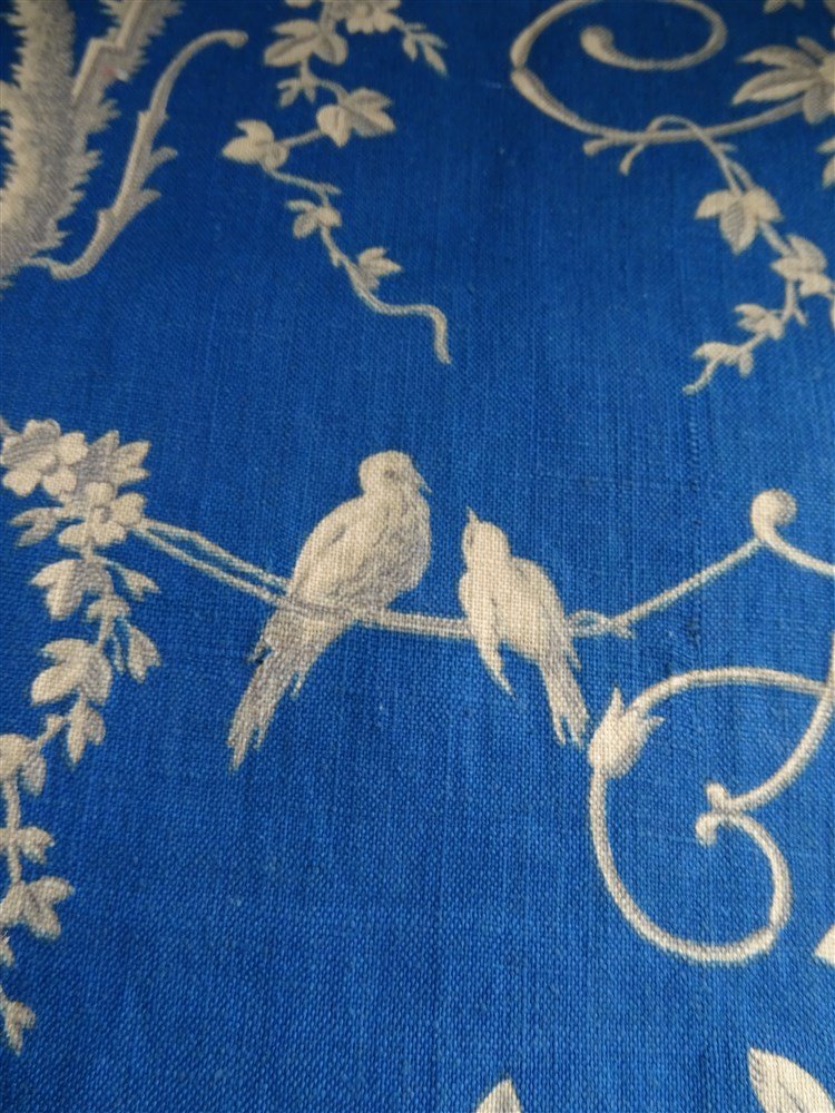 Toile Bleue Imprimée XIXème Decor Floral Papillons Et Oiseaux-photo-2