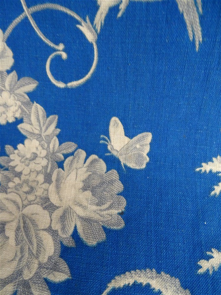 Toile Bleue Imprimée XIXème Decor Floral Papillons Et Oiseaux-photo-3