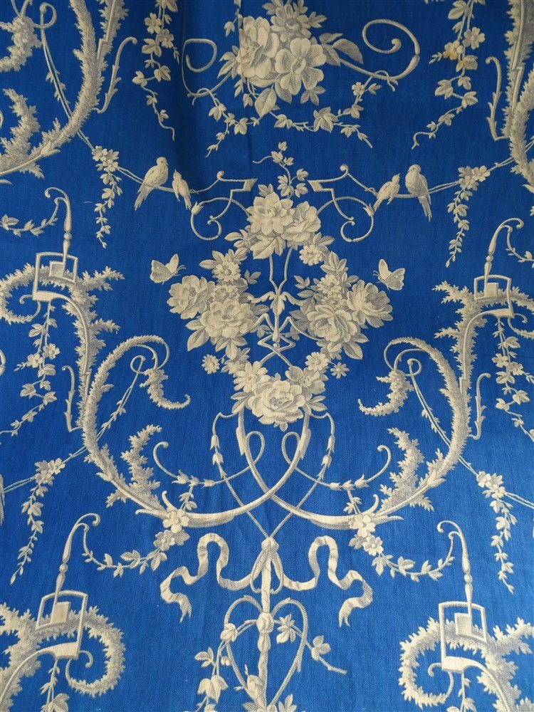 Toile Bleue Imprimée XIXème Decor Floral Papillons Et Oiseaux-photo-4