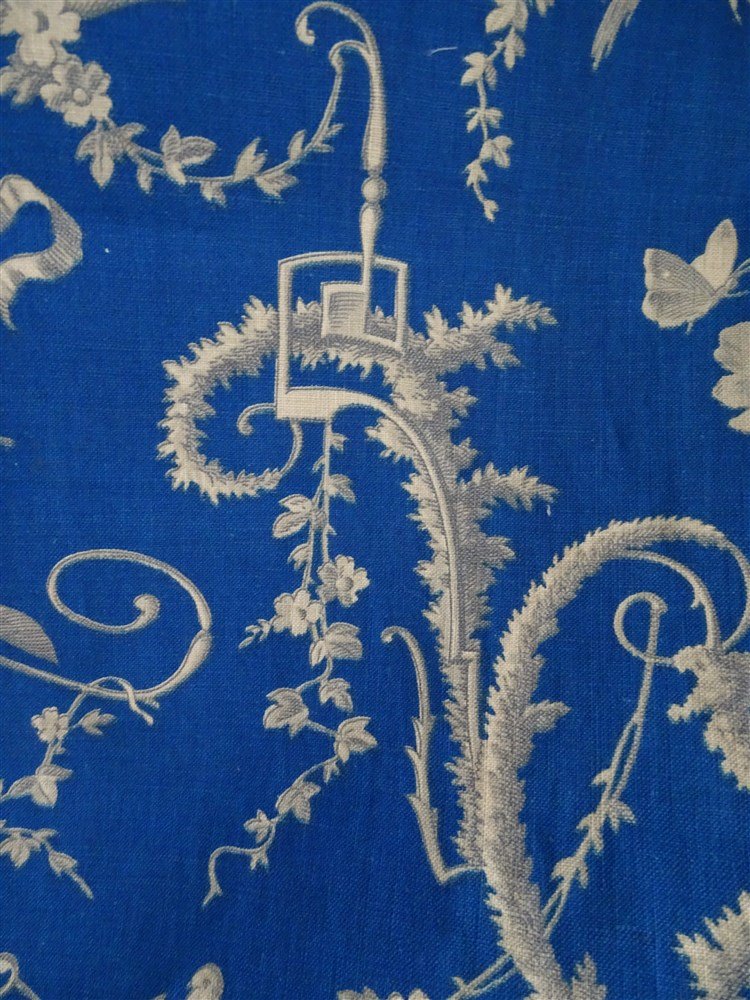 Toile Bleue Imprimée XIXème Decor Floral Papillons Et Oiseaux-photo-5