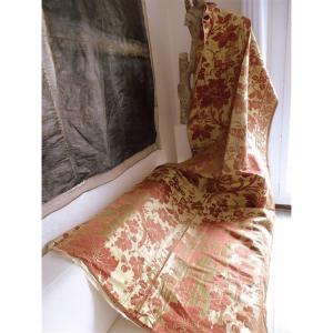 Very Rare 17th Century Wall Hanging Brocatelle Regency Linen And Silk