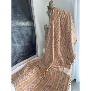 Pair Of Old Curtains Late 19th Century Stripes And Floral Decor