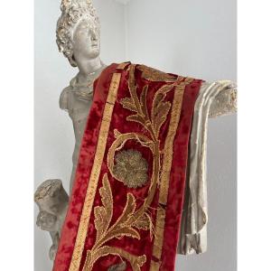 19th Century Metallic Embroidery On Red Silk Velvet