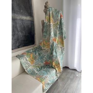 Pair Of Vintage Curtains Decorated With Fruits And Exotic Plants